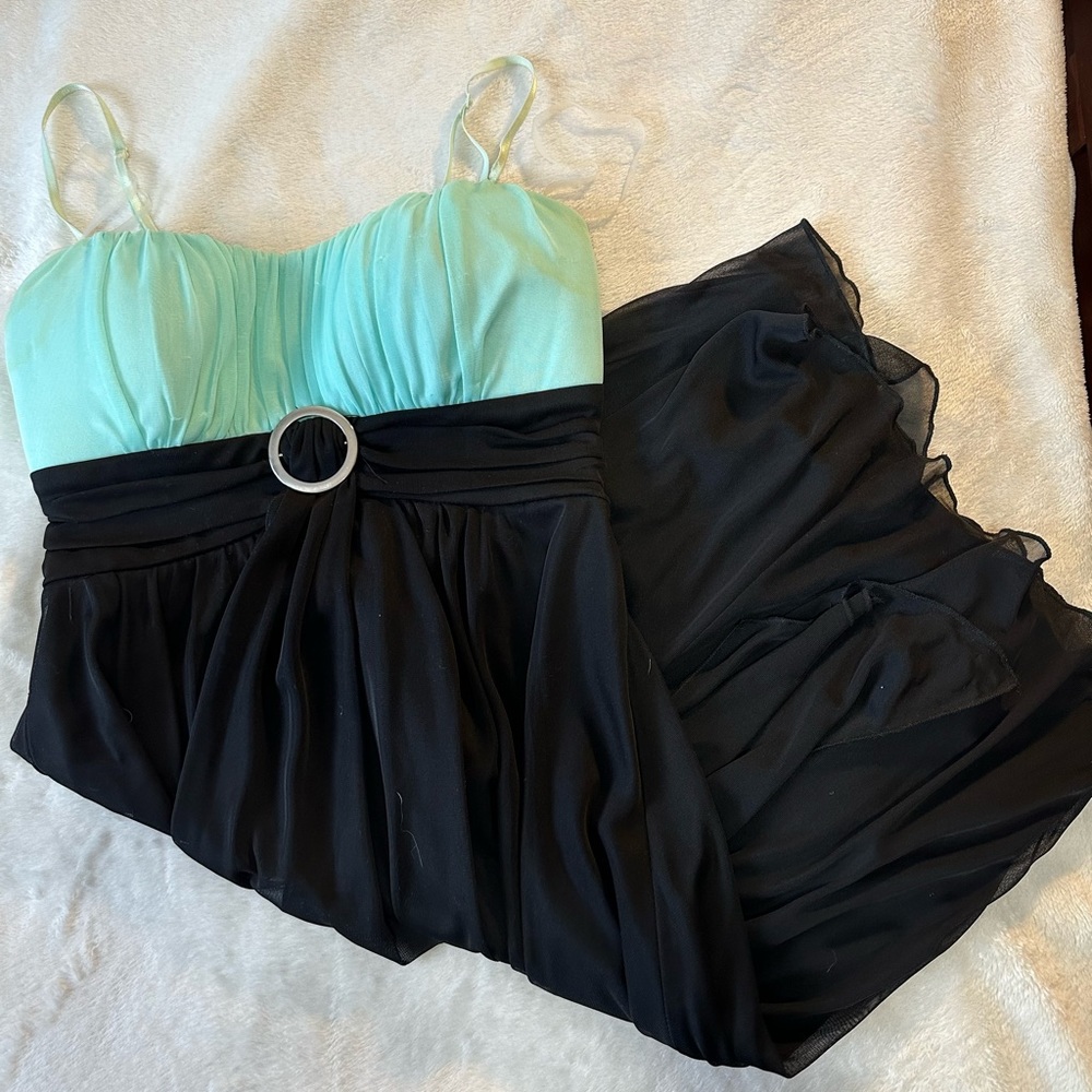 small ruby rox teal/black midi spaghetti strap dress